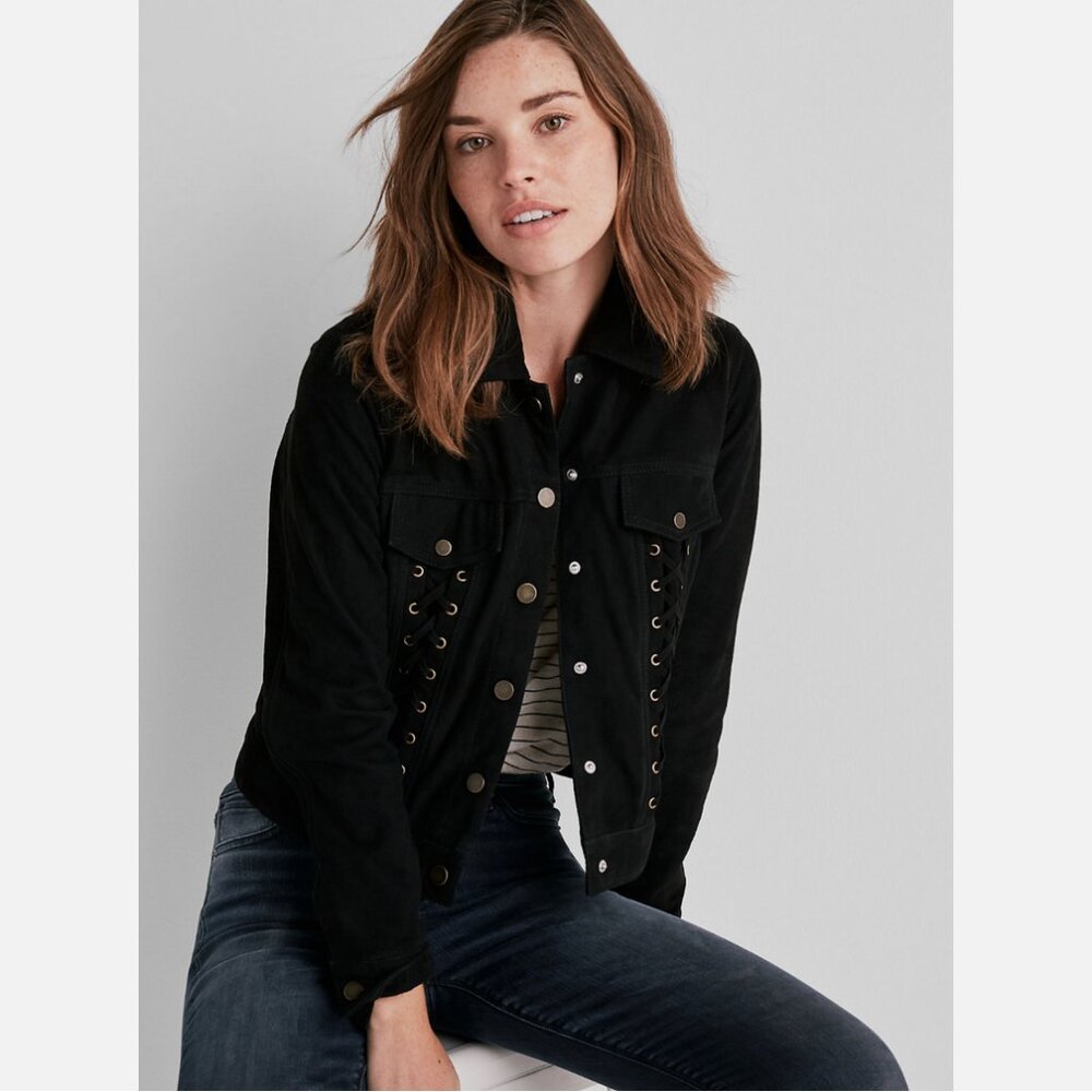 Lucky Brand Lace Up Suede Trucker Jacket